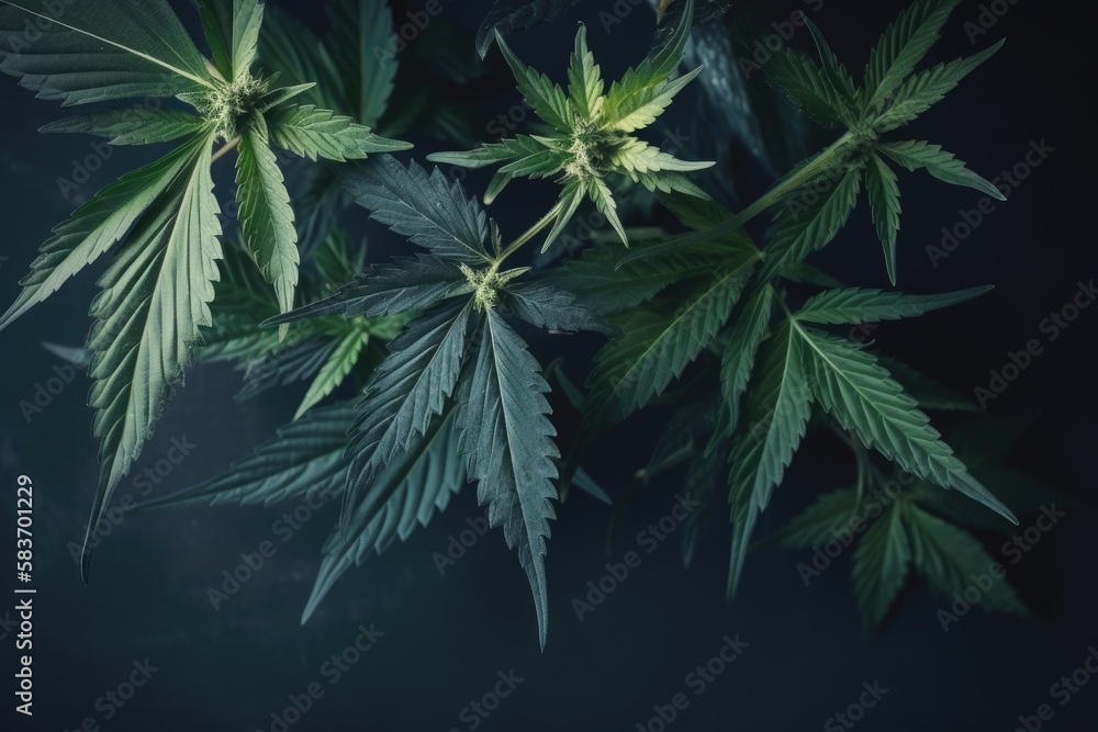 Cannabis plant detail on dark background Generative AI Cannabis plant detail on dark background Generative AI