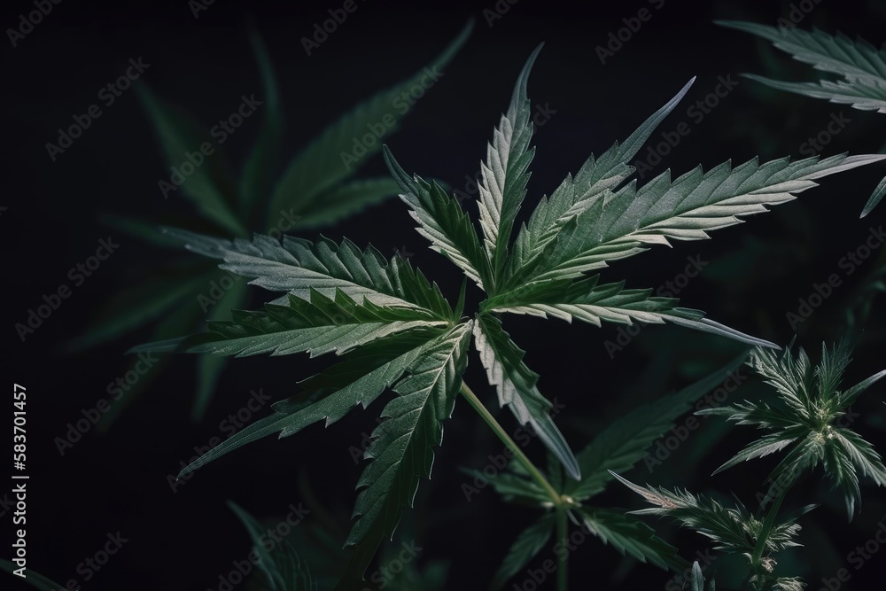Cannabis plant detail on dark background Generative AI Cannabis plant detail on dark background Generative AI