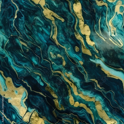 gold and dark green colors marble seamless texture (ai generated)