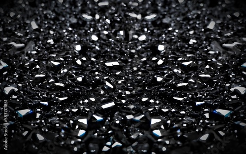 Black crystals surface closeup glittering texture. 