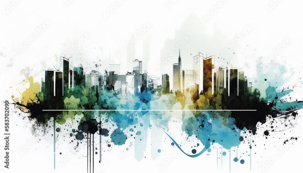 Obraz premium abstract city, isolated on white background - watercolor style illustration background by Generative Ai 