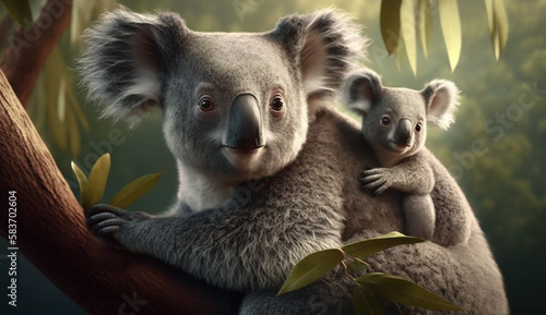 Koala  phascolarctos cinereus  Female carrying Young on its Back