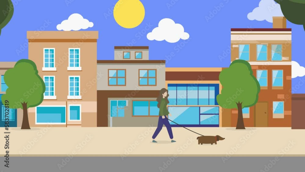 Walking dog in the park with a young lady. The woman and the dog isolated from background. Woman silhouette and dog walking around. Sunset, time lapse 2D Animation, 4K Resolution. Walking dog in the park with a young lady. The woman and the dog isolated from background. Woman silhouette and dog walking around. Sunset, time lapse 2D Animation, 4K Resolution.