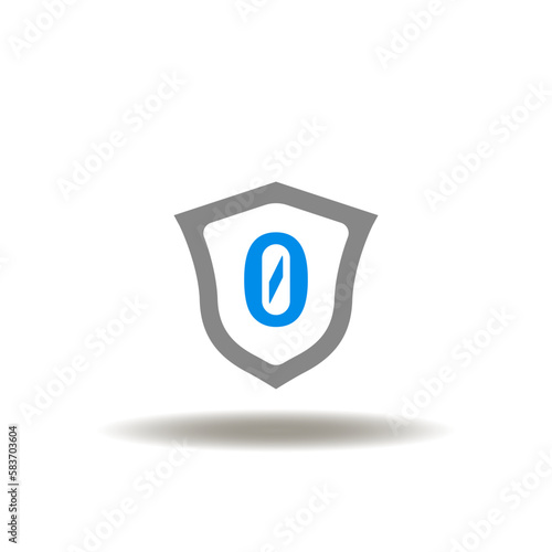 Vector illustration of shield and zero. Icon of zero trust. Symbol of cyber security and data protection.