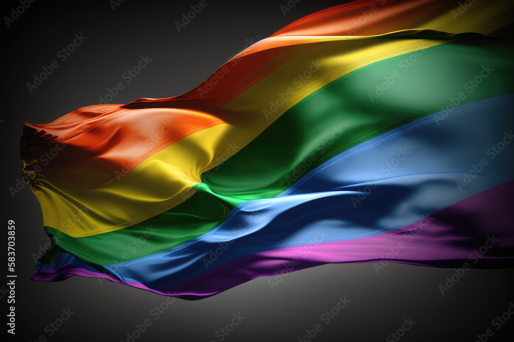 AI generated closeup rainbow flag of LGBT community blowing in wind ...