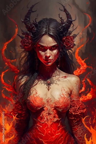Beautiful devil, standing confidently in hell, Generative AI