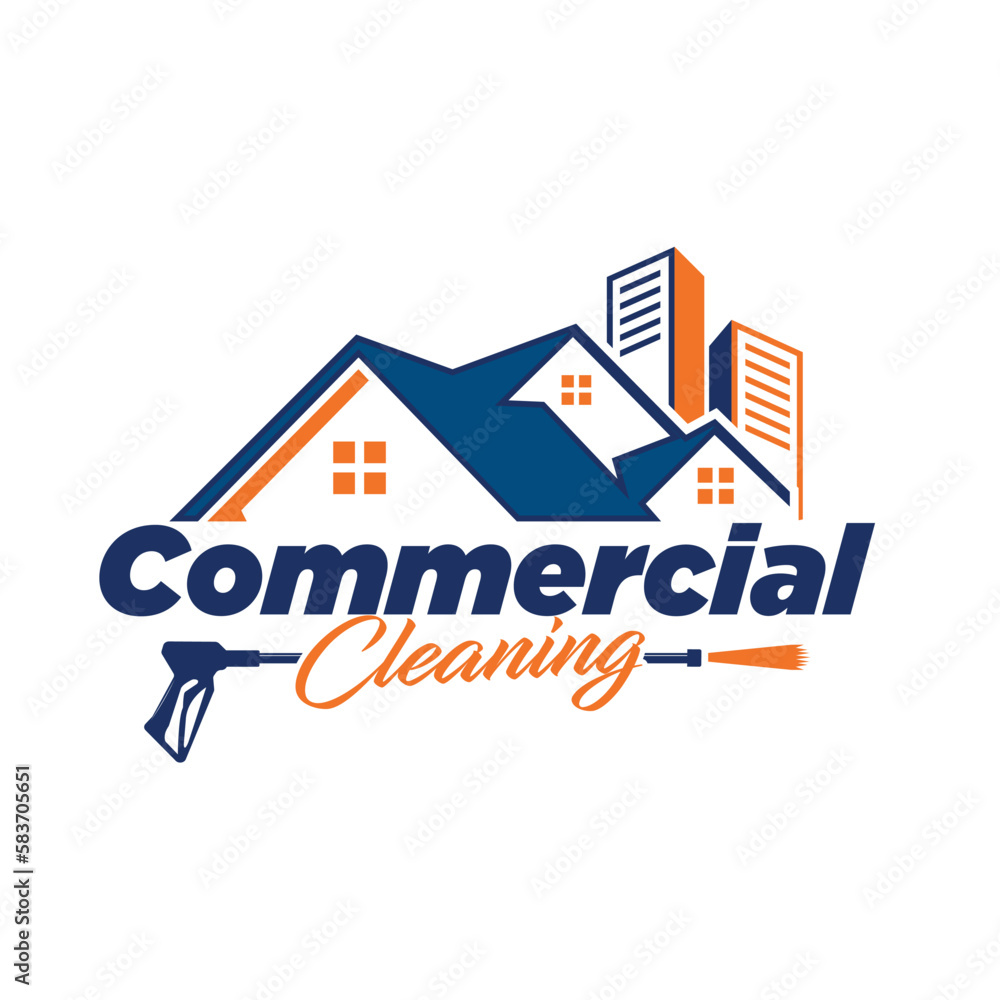 Fototapeta premium Residential and commercial cleaning service home maid logo with pressure washer icon illustration