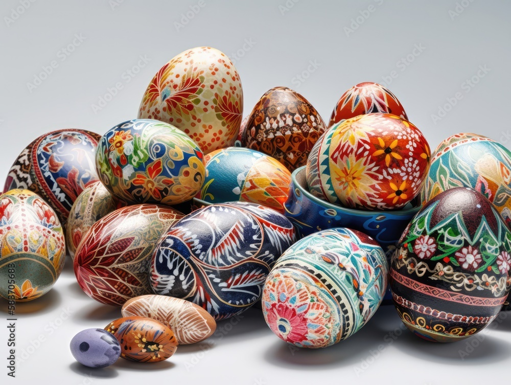 Traditionally coloured Easter eggs on a plane background Traditionally coloured Easter eggs on a plane background