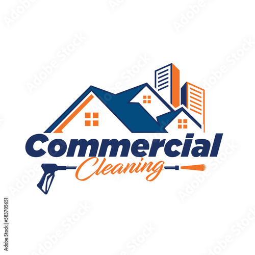 Residential and commercial cleaning service home maid logo with pressure washer icon illustration