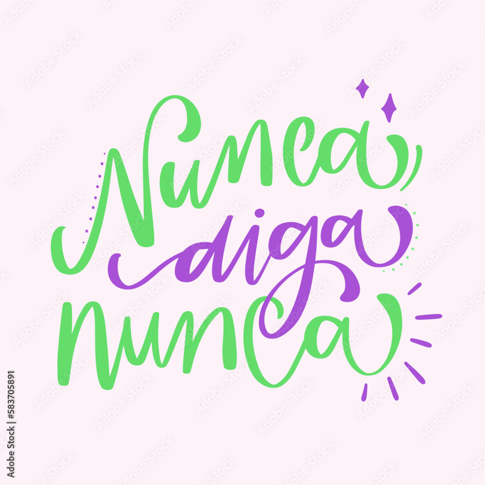 Nunca diga nunca. Nevar say never. in brazilian portuguese. Modern hand Lettering. vector.