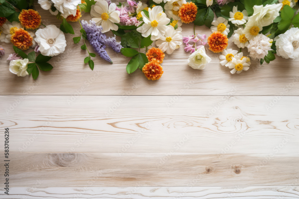 A Gorgeous Array of Spring Flowers Enhance the Rustic Elegance of a Wooden Table A Gorgeous Array of Spring Flowers Enhance the Rustic Elegance of a Wooden Table
