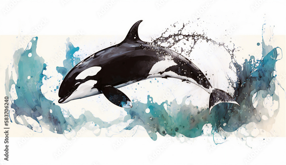Killer whale orca jumping out of water, isolated on white background ...