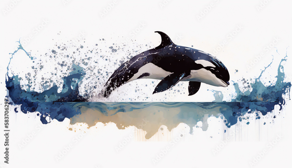 Killer whale orca jumping out of water, isolated on white background ...
