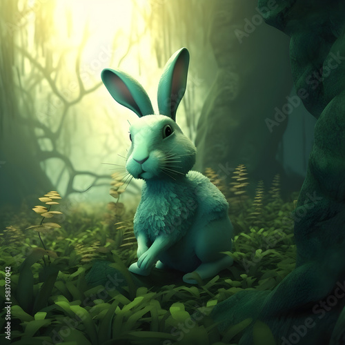 Generative AI illusttrations, Green Easter bunny