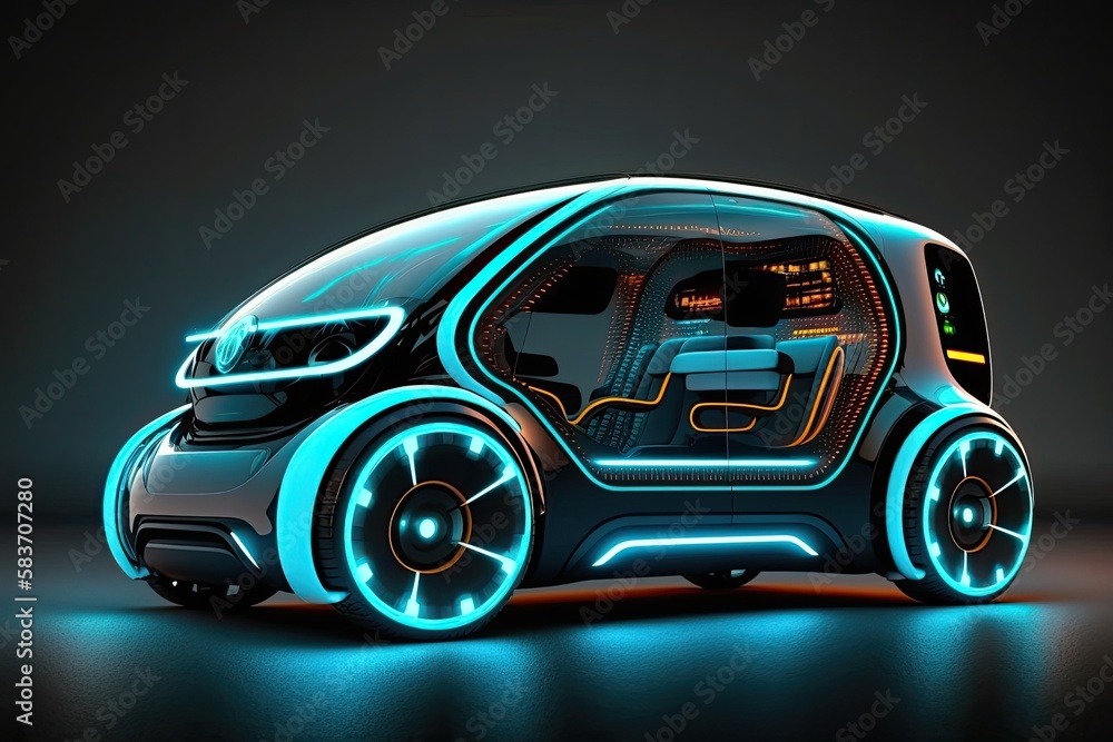 Electric futuristic self driving future car. Concept. Generative AI Electric futuristic self driving future car. Concept. Generative AI