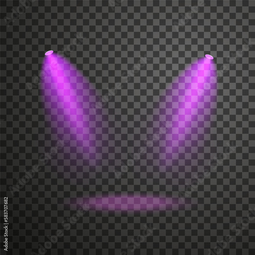 Purple scene spotlight isolated on transparent backdrop.