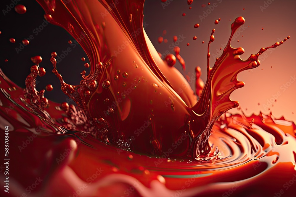 Red liquid splash closeup. ATF splash Generative AI - obrazy, fototapety, plakaty 