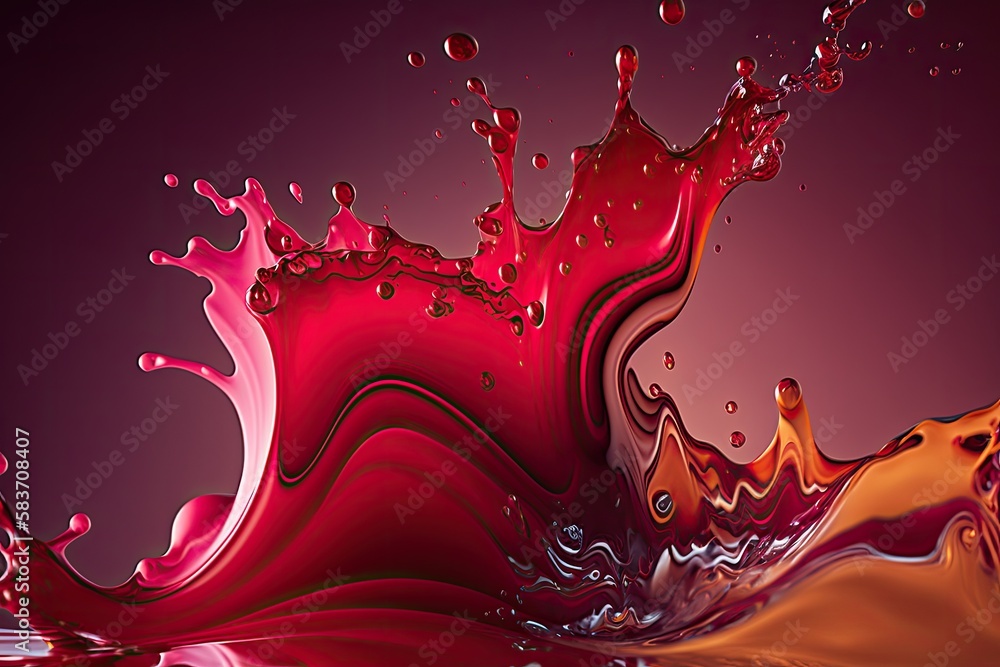 Red liquid splash closeup. ATF splash Generative AI - obrazy, fototapety, plakaty 