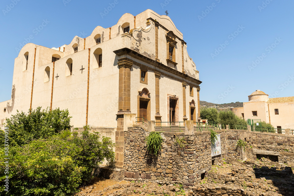 Archaeological Area and Holy Mary Immaculate Church (Chiesa di Maria Santissima Immacolata) in Lipari, Messina Province, Italy.
