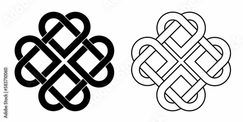 outline silhouette celtic shamrock knot heart love sin set isolated on white background