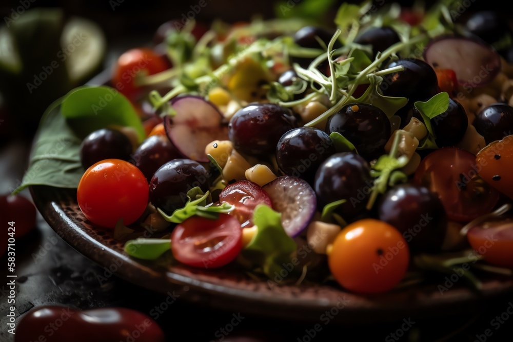 healthy salad with fresh fruit and cheese, macro photography, generative ai healthy salad with fresh fruit and cheese, macro photography, generative ai