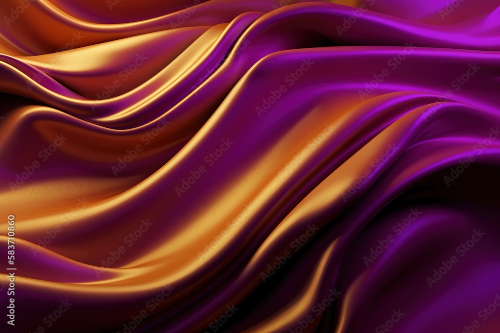 Obraz premium 3D Wave Bright Gold and Purple Gradient Silk Fabric Abstract Background with Generative AI