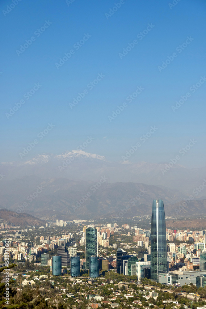 Fototapeta premium Cityscape view of Santiago de Chile including Gran Torre Santiago building
