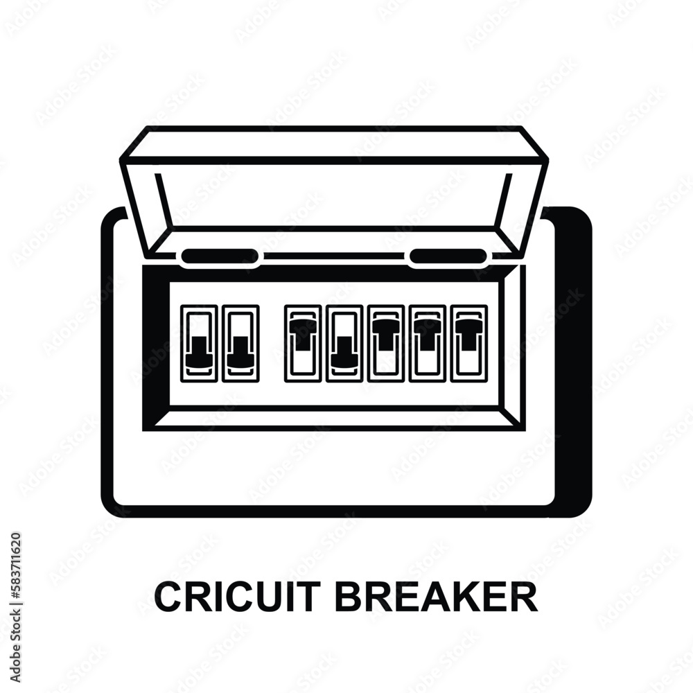 Circuit breaker board icon. Fuse board box. Electrical power switch panel isolated on background vector illustration. Circuit breaker board icon. Fuse board box. Electrical power switch panel isolated on background vector illustration.