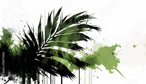 Tropical Palm - watercolor style illustration background by Generative Ai