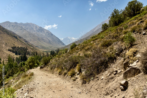 Hiking trail at Refugio Aleman in the Andes at Yerba Loca Nature Sanctuary in Chile photo