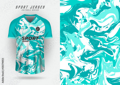Background for sports jersey, soccer jersey, running jersey, racing jersey, blue-green water wave pattern.