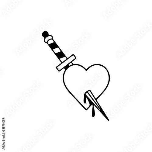 vector illustration of knife piercing heart