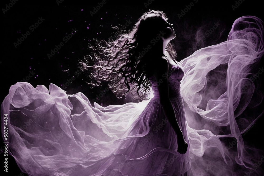 Fantastic woman in a purple dress. generative Ai technology Fantastic woman in a purple dress. generative Ai technology