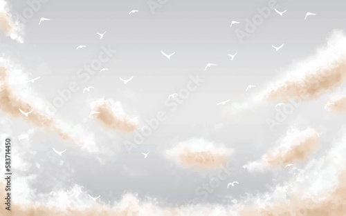 曇り空と太陽の輝きと羽ばたく鳥