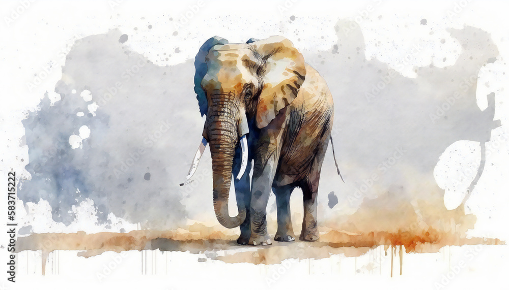 Fototapeta premium Elephant in savanna - watercolor style illustration background by Generative Ai
