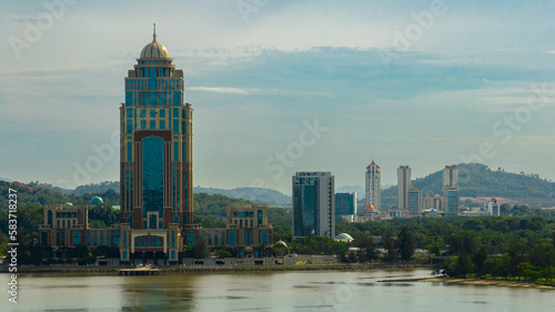 Obraz na płótnie Aerial drone of Kota Kinabalu city with modern buildings