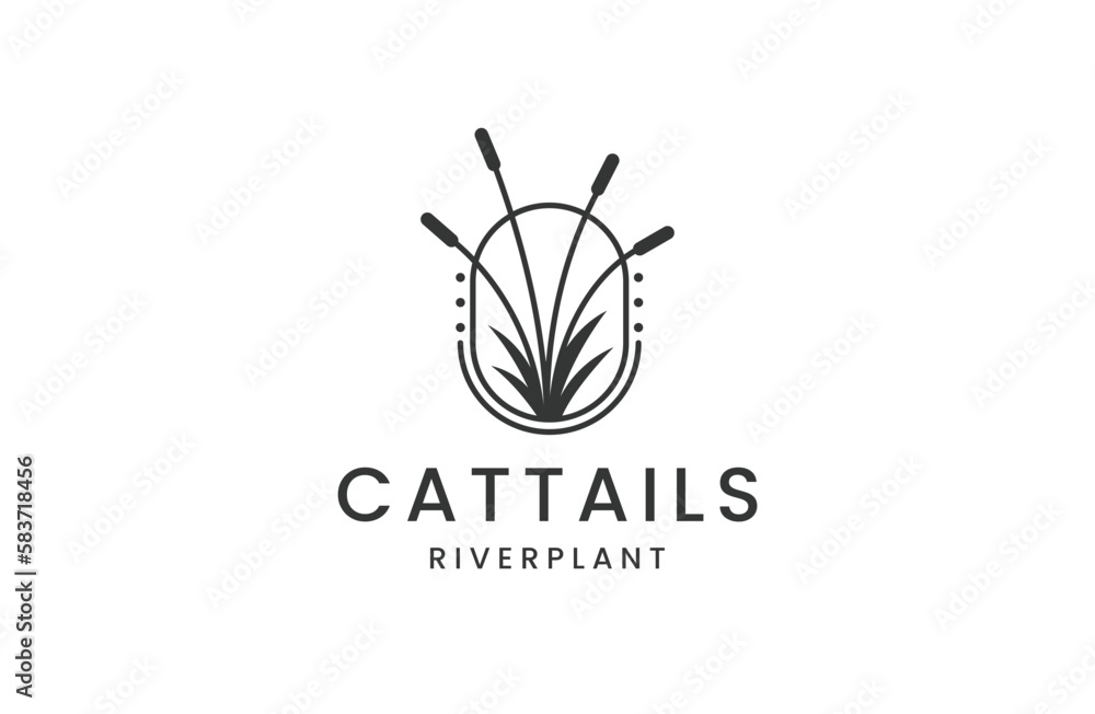 Fototapeta premium Cattail river grass logo icon design template flat