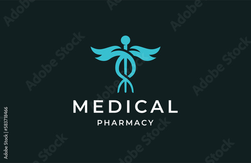 Caduceus pharmacy logo icon design template flat