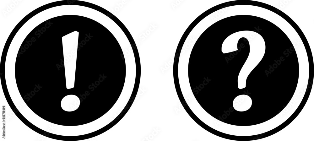 Black and White Warning and Info Flat Round Icon Set with Exclamation Mark and Question Mark Symbol. Vector Image. Black and White Warning and Info Flat Round Icon Set with Exclamation Mark and Question Mark Symbol. Vector Image.