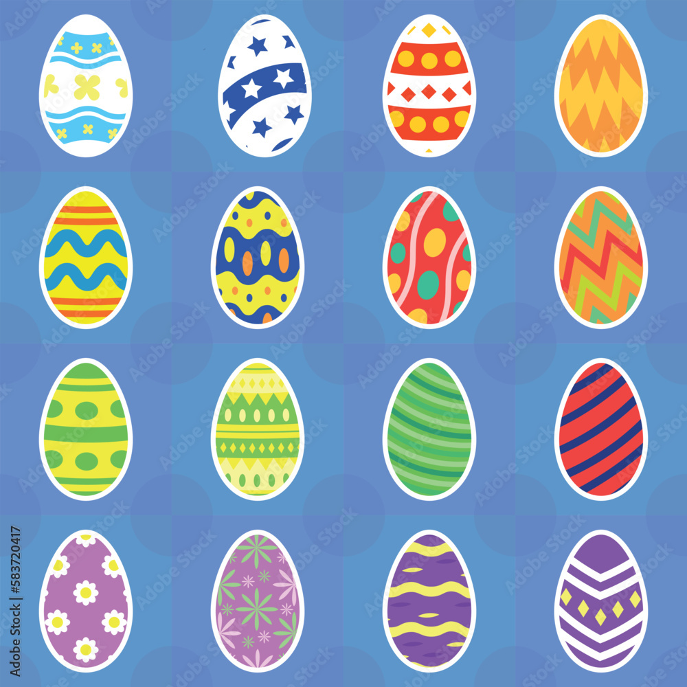 Set of 16 Flat Easter Eggs Contoured in Different Colors
