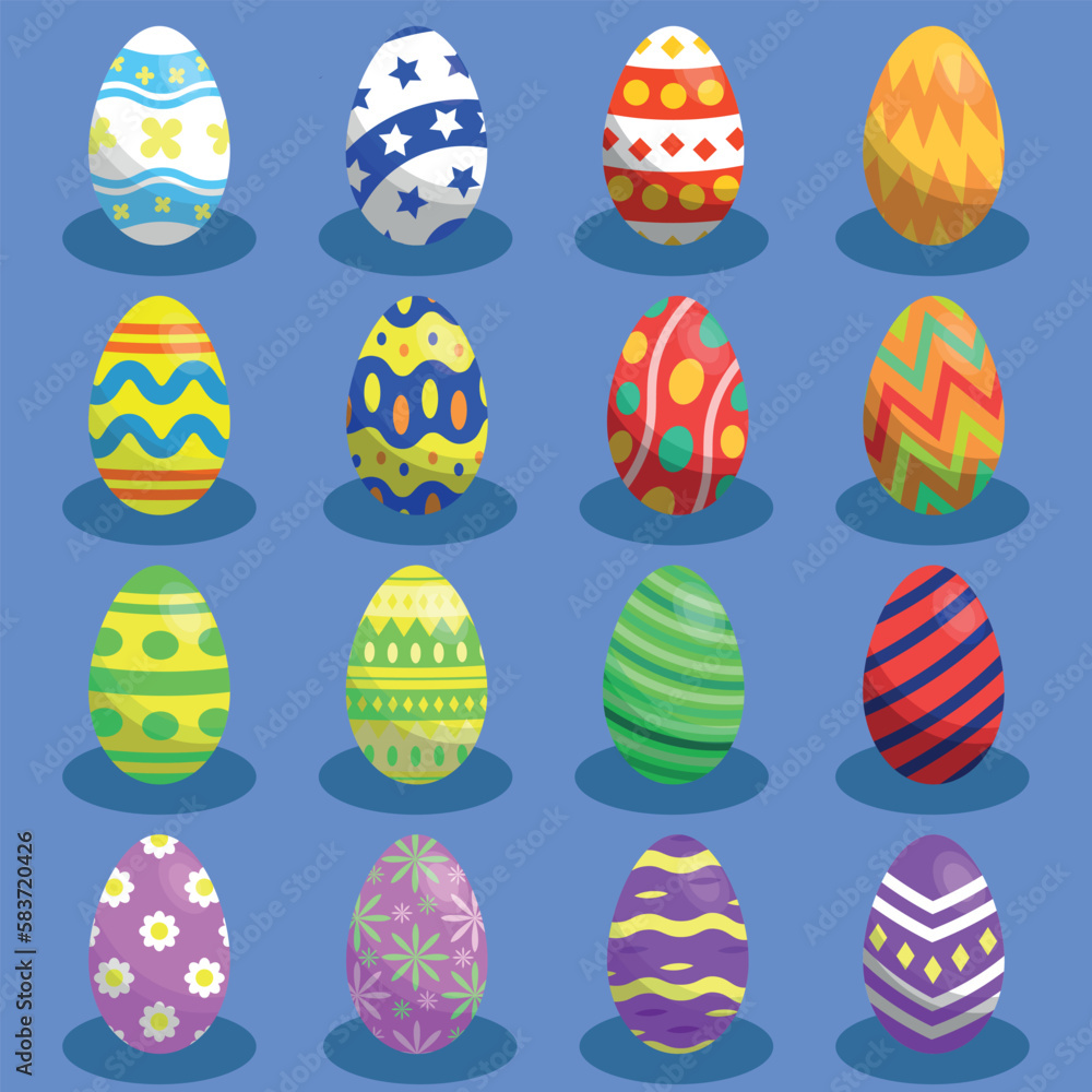 Set of 16 Easter Eggs in Different Colors