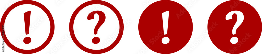Red and White Warning and Info Flat Round Icon Set with Exclamation Mark and Question Mark Symbol. Vector Image. Red and White Warning and Info Flat Round Icon Set with Exclamation Mark and Question Mark Symbol. Vector Image.