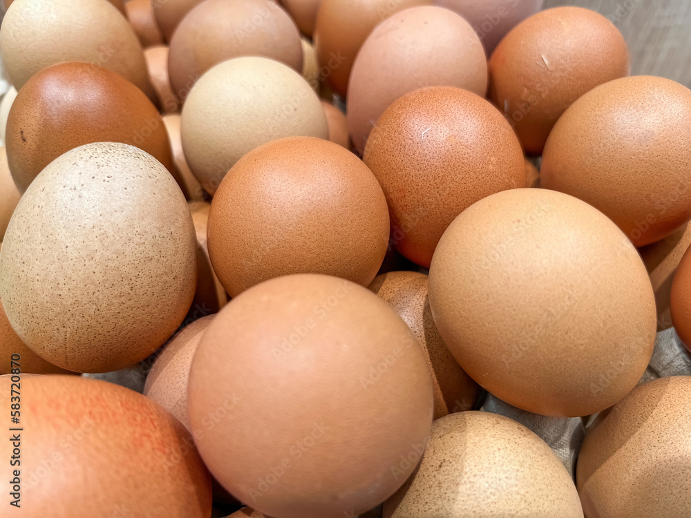 Locally-sourced Farmer Brown's fresh chicken eggs available at the grocery store Locally-sourced Farmer Brown's fresh chicken eggs available at the grocery store