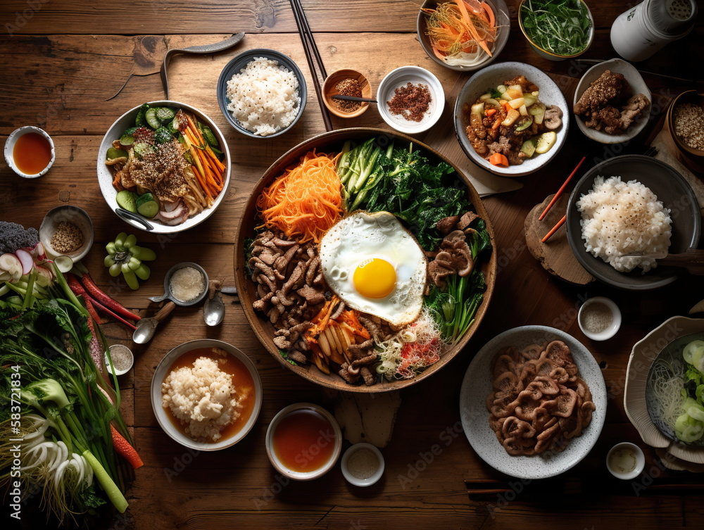 Korean table setting - bibimbap Korean table setting - bibimbap