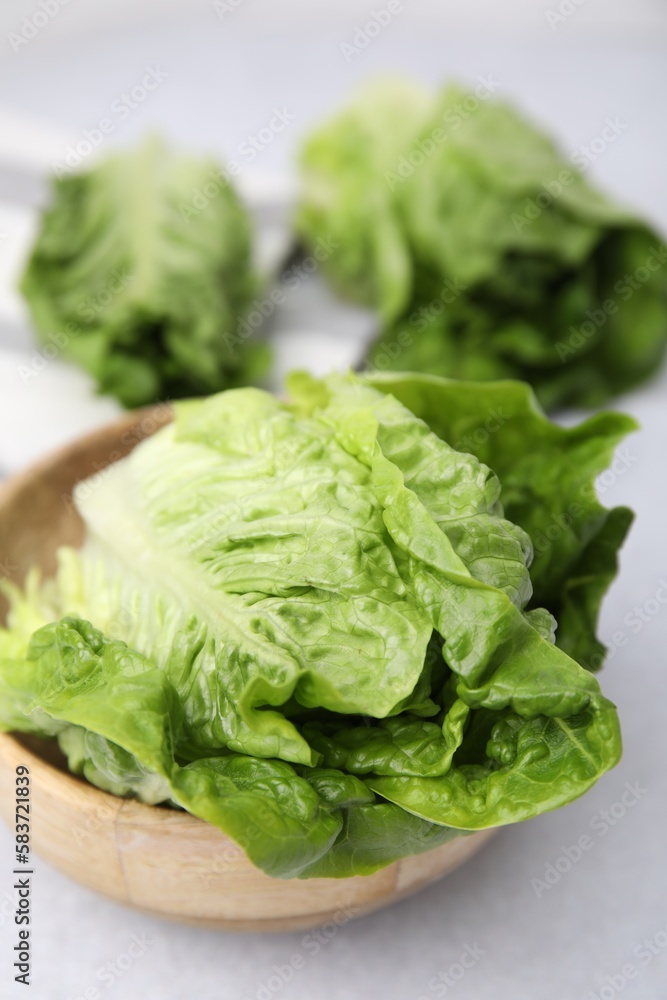 Fresh green romaine lettuces on grey table, closeup Fresh green romaine lettuces on grey table, closeup