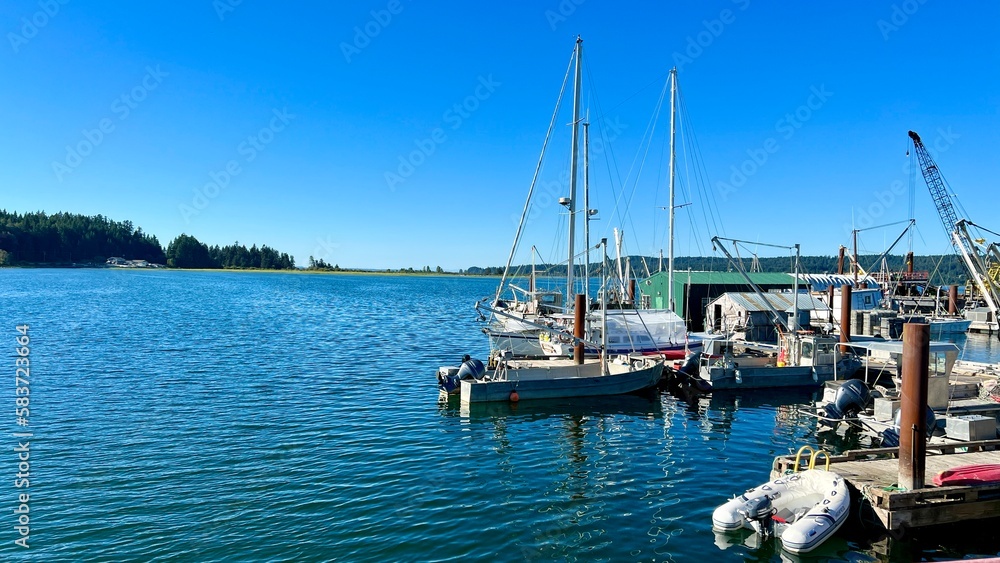 banner for advertising travel of any travel agency on the right side there are yachts ships everywhere sea and sky Canada Vancouver Island and any other ocean or sea can be used. High quality