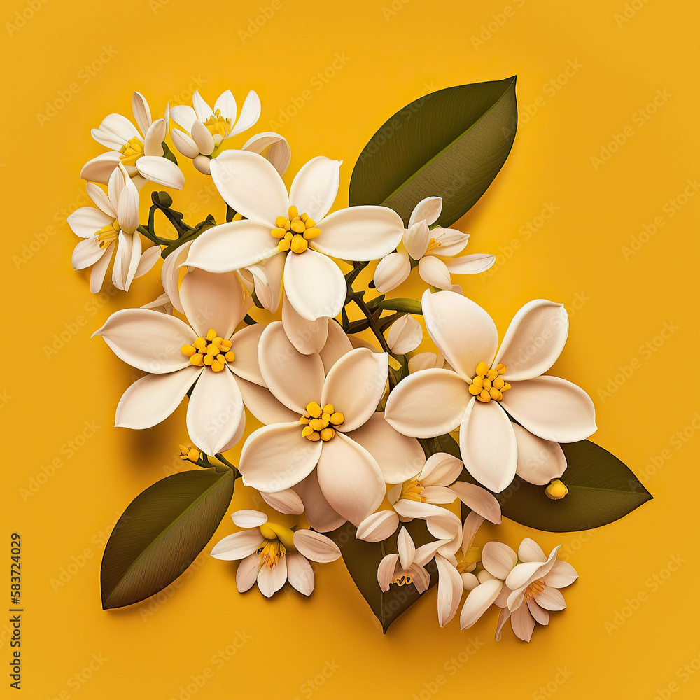 frangipani flower on yellow background