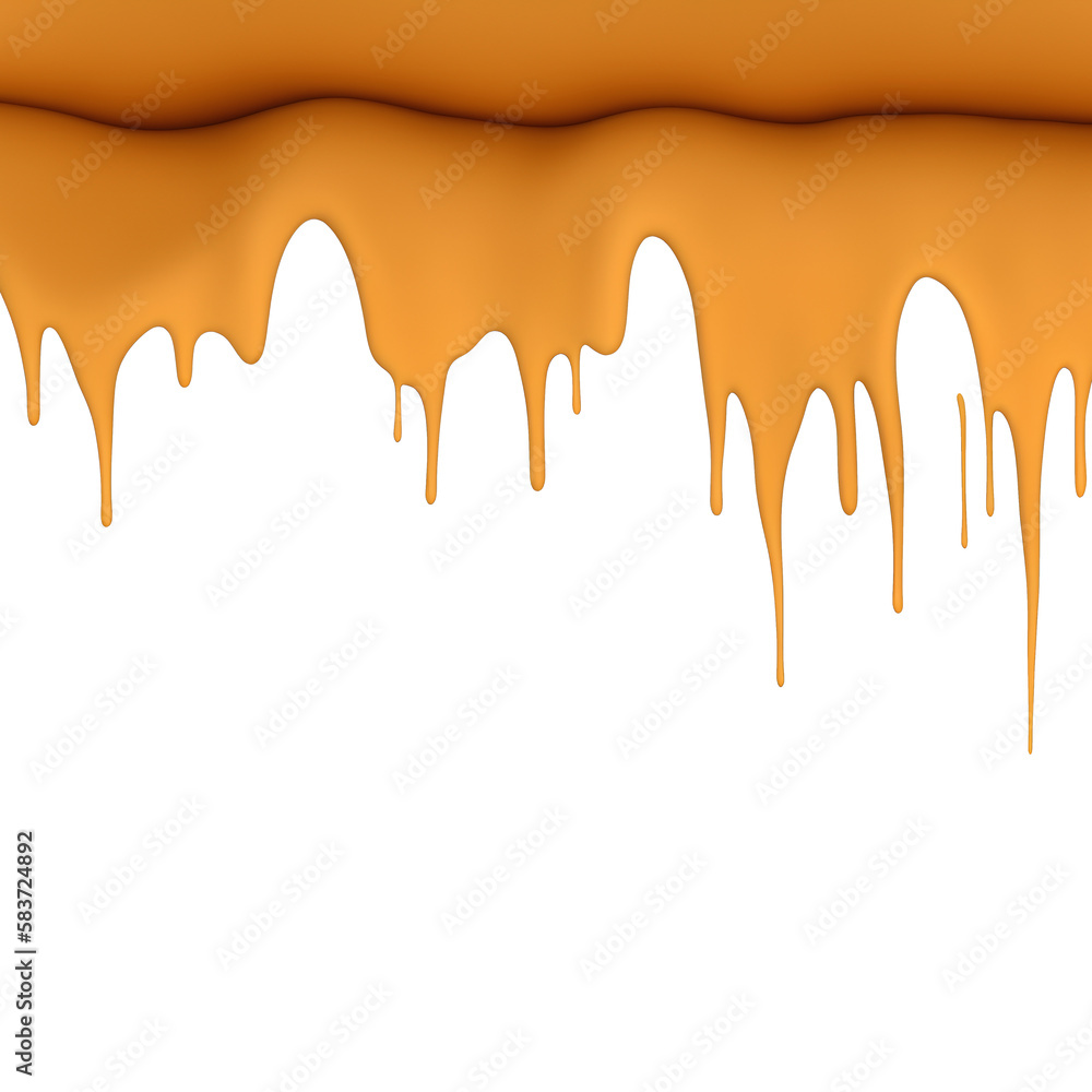 Illustration of melted and splashed cheese cream element. pouring flowing orange honey water. Transparent PNG is available. generative AI.
