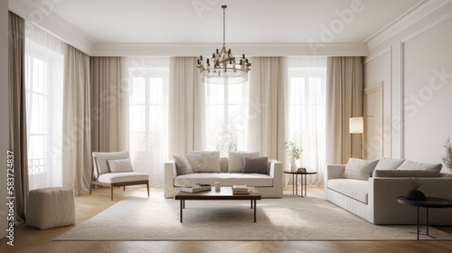 home interior design white and clean minimal living room sofa clear light day time nature earth tone material scheme colour image  image ai generate