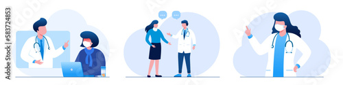 Woman at the doctor's appointment. Consultation doctor and patient. Online doctor. Flat vector illustration